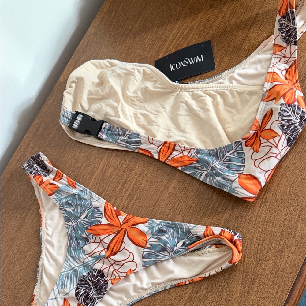 Icon Swim Women's Floral Bikini Set - Orange and Cream